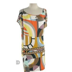 BCBGMaxazria Retro Geometric Abstract Mini Multicolor Short Sleeve Mod Style XS